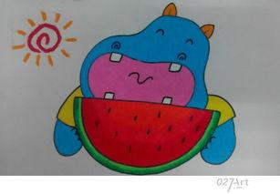 海边吃瓜主题画,瓜果飘香，尽享海风与甜蜜